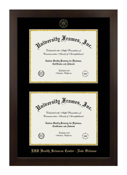 Louisiana State University Health Sciences Center - New Orleans Double Diploma Frame in Manhattan Espresso with Black & Gold Mats for document: 8 1/2"h x 11"w  , document: 8 1/2"h x 11"w  
