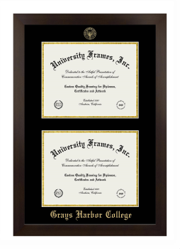 Grays Harbor College Double Diploma Frame in Manhattan Espresso with Black & Gold Mats for document: 8 1/2"h x 11"w  , document: 8 1/2"h x 11"w  