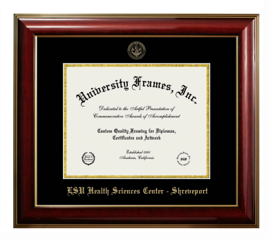 Louisiana State University Health Sciences Center - Shreveport Diploma Frame in Classic Mahogany with Gold Trim with Black & Gold Mats for document: 8 1/2"h x 11"w  