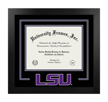 Louisiana State University Health Sciences Center - Shreveport Logo Mat Frame in Manhattan Black with Black & Purple Mats for document: 8 1/2"h x 11"w  