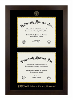 Louisiana State University Health Sciences Center - Shreveport Double Diploma Frame in Manhattan Espresso with Black & Gold Mats for document: 8 1/2"h x 11"w  , document: 8 1/2"h x 11"w  