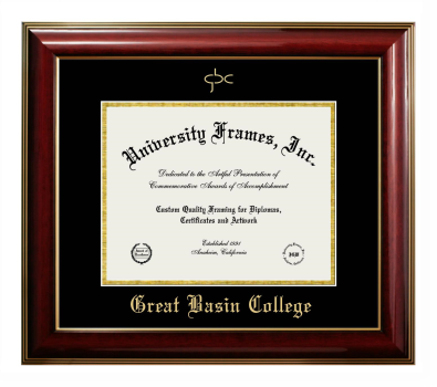 Great Basin College Diploma Frame in Classic Mahogany with Gold Trim with Black & Gold Mats for document: 8 1/2"h x 11"w  
