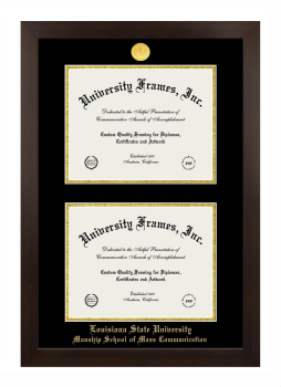 Louisiana State University Manship School of Mass Communication Double Diploma Frame in Manhattan Espresso with Black & Gold Mats for document: 8 1/2"h x 11"w  , document: 8 1/2"h x 11"w  