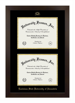 Louisiana State University of Alexandria Double Diploma Frame in Manhattan Espresso with Black & Gold Mats for document: 8 1/2"h x 11"w  , document: 8 1/2"h x 11"w  