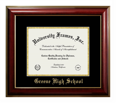 Greene High School Diploma Frame in Classic Mahogany with Gold Trim with Black & Gold Mats for document: 8 1/2"h x 11"w  