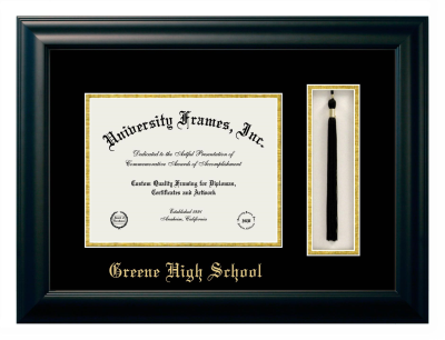 Greene High School Diploma with Tassel Box Frame in Satin Black with Black & Gold Mats for document: 8 1/2"h x 11"w  