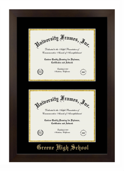 Greene High School Double Diploma Frame in Manhattan Espresso with Black & Gold Mats for document: 8 1/2"h x 11"w  , document: 8 1/2"h x 11"w  