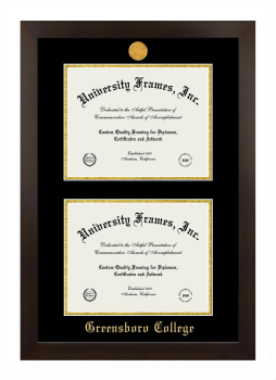 Greensboro College Double Diploma Frame in Manhattan Espresso with Black & Gold Mats for document: 8 1/2"h x 11"w  , document: 8 1/2"h x 11"w  