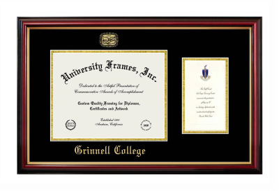 Grinnell College Diploma with Announcement Frame in Petite Mahogany with Gold Trim with Black & Gold Mats for document: 8 1/2"h x 11"w  , diploma: 7"h x 4"w  