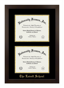 Lovett School Double Diploma Frame in Manhattan Espresso with Black & Gold Mats for document: 8 1/2"h x 11"w  , document: 8 1/2"h x 11"w  
