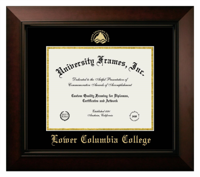 Lower Columbia College Diploma Frame in Legacy Black Cherry with Black & Gold Mats for document: 8 1/2"h x 11"w  