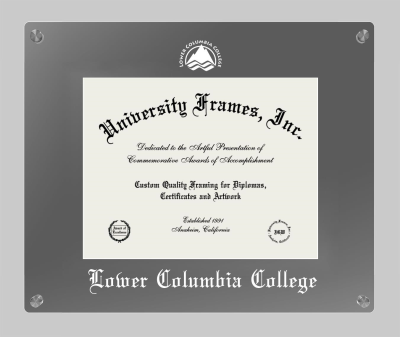 Lower Columbia College Lucent Clear-over-Smoke Frame in Lucent Smoke Moulding with Lucent Smoke Mat for document: 8 1/2"h x 11"w  