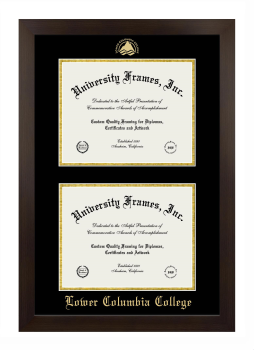 Lower Columbia College Double Diploma Frame in Manhattan Espresso with Black & Gold Mats for document: 8 1/2"h x 11"w  , document: 8 1/2"h x 11"w  