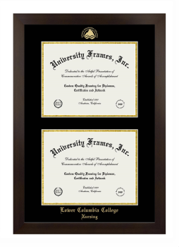 Lower Columbia College Nursing Double Diploma Frame in Manhattan Espresso with Black & Gold Mats for document: 8 1/2"h x 11"w  , document: 8 1/2"h x 11"w  
