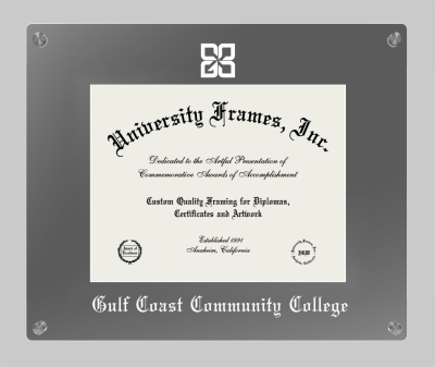 Gulf Coast Community College Lucent Clear-over-Smoke Frame in Lucent Smoke Moulding with Lucent Smoke Mat for document: 8 1/2"h x 11"w  