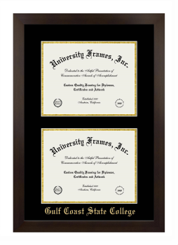 Gulf Coast State College Double Diploma Frame in Manhattan Espresso with Black & Gold Mats for document: 8 1/2"h x 11"w  , document: 8 1/2"h x 11"w  