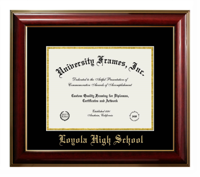 Loyola High School Diploma Frame in Classic Mahogany with Gold Trim with Black & Gold Mats for document: 8 1/2"h x 11"w  