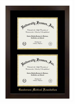 Gundersen Medical Foundation Double Diploma Frame in Manhattan Espresso with Black & Gold Mats for document: 8 1/2"h x 11"w  , document: 8 1/2"h x 11"w  
