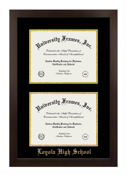 Loyola High School Double Diploma Frame in Manhattan Espresso with Black & Gold Mats for document: 8 1/2"h x 11"w  , document: 8 1/2"h x 11"w  