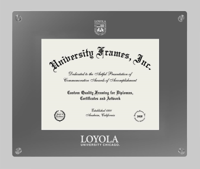 Loyola University Chicago Lucent Clear-over-Smoke Frame in Lucent Smoke Moulding with Lucent Smoke Mat for document: 8 1/2"h x 11"w  