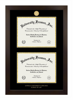 Loyola University Chicago School of Law Double Diploma Frame in Manhattan Espresso with Black & Gold Mats for document: 8 1/2"h x 11"w  , document: 8 1/2"h x 11"w  