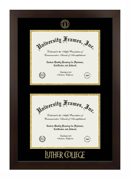 Luther College Double Diploma Frame in Manhattan Espresso with Black & Gold Mats for document: 8 1/2"h x 11"w  , document: 8 1/2"h x 11"w  