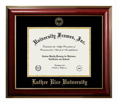 Luther Rice University Diploma Frame in Classic Mahogany with Gold Trim with Black & Gold Mats for document: 8 1/2"h x 11"w  