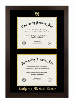 Lutheran Medical Center Double Diploma Frame in Manhattan Espresso with Black & Gold Mats for document: 8 1/2"h x 11"w  , document: 8 1/2"h x 11"w  