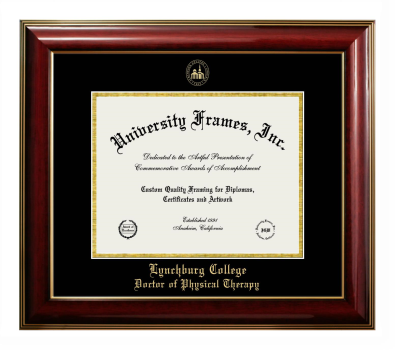 Lynchburg College Doctor of Physical Therapy Diploma Frame in Classic Mahogany with Gold Trim with Black & Gold Mats for document: 8 1/2"h x 11"w  