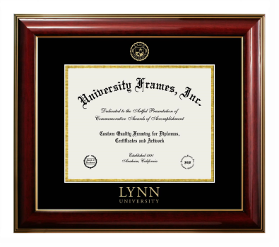 Lynn University Diploma Frame in Classic Mahogany with Gold Trim with Black & Gold Mats for document: 8 1/2"h x 11"w  