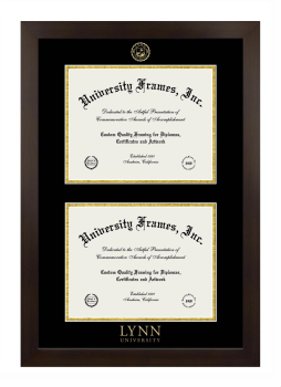 Lynn University Double Diploma Frame in Manhattan Espresso with Black & Gold Mats for document: 8 1/2"h x 11"w  , document: 8 1/2"h x 11"w  