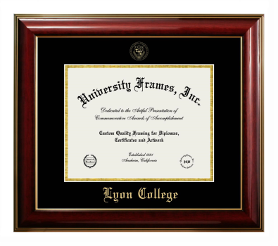 Lyon College Diploma Frame in Classic Mahogany with Gold Trim with Black & Gold Mats for document: 8 1/2"h x 11"w  