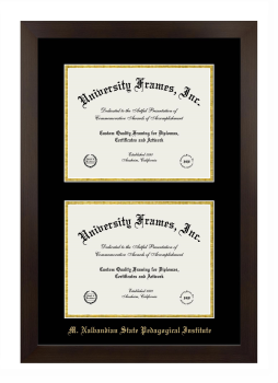 M. Nalbandian State Pedagogical Institute Double Diploma Frame in Manhattan Espresso with Black & Gold Mats for document: 8 1/2"h x 11"w  , document: 8 1/2"h x 11"w  