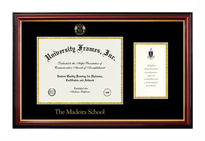 Madeira School Diploma with Announcement Frame in Petite Mahogany with Gold Trim with Black & Gold Mats for document: 8 1/2"h x 11"w  , diploma: 7"h x 4"w  