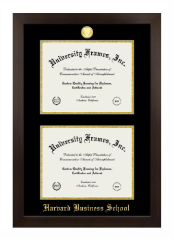 Harvard Business School Double Diploma Frame in Manhattan Espresso with Black & Gold Mats for document: 8 1/2"h x 11"w  , document: 8 1/2"h x 11"w  