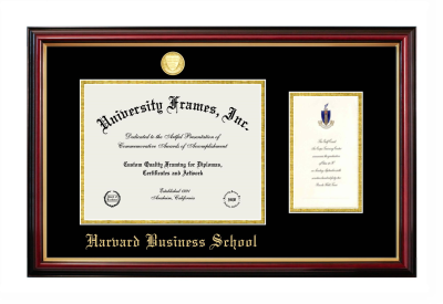 Harvard Business School Diploma with Announcement Frame in Petite Mahogany with Gold Trim with Black & Gold Mats for document: 8 1/2"h x 11"w  , diploma: 7"h x 4"w  