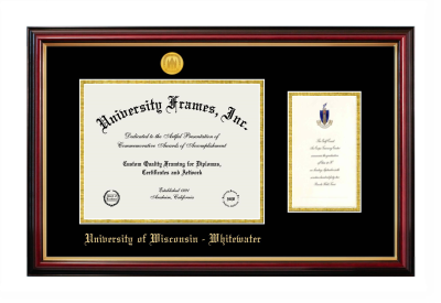 University of Wisconsin - Whitewater Diploma with Announcement Frame in Petite Mahogany with Gold Trim with Black & Gold Mats for document: 8 1/2"h x 11"w  , diploma: 7"h x 4"w  