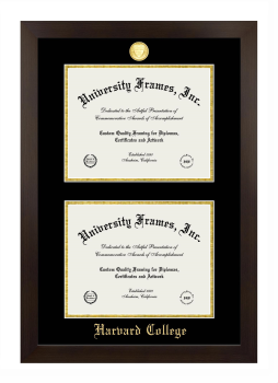 Harvard College Double Diploma Frame in Manhattan Espresso with Black & Gold Mats for document: 8 1/2"h x 11"w  , document: 8 1/2"h x 11"w  
