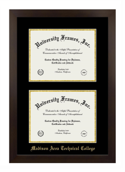 Madison Area Technical College Double Diploma Frame in Manhattan Espresso with Black & Gold Mats for document: 8 1/2"h x 11"w  , document: 8 1/2"h x 11"w  