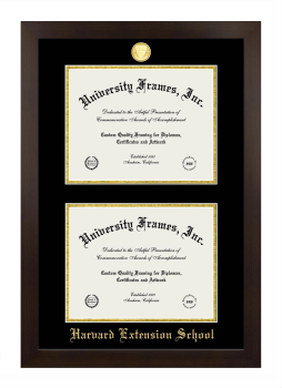 Harvard Extension School Double Diploma Frame in Manhattan Espresso with Black & Gold Mats for document: 8 1/2"h x 11"w  , document: 8 1/2"h x 11"w  