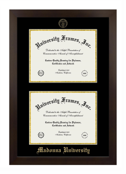 Madonna University Double Diploma Frame in Manhattan Espresso with Black & Gold Mats for document: 8 1/2"h x 11"w  , document: 8 1/2"h x 11"w  