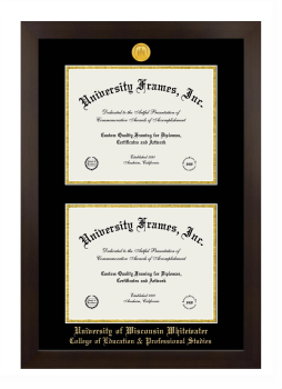 University of Wisconsin - Whitewater College of Education & Professional Studies Double Diploma Frame in Manhattan Espresso with Black & Gold Mats for document: 8 1/2"h x 11"w  , document: 8 1/2"h x 11"w  