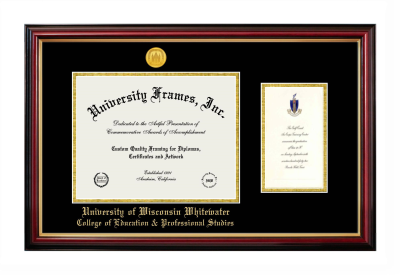 University of Wisconsin - Whitewater College of Education & Professional Studies Diploma with Announcement Frame in Petite Mahogany with Gold Trim with Black & Gold Mats for document: 8 1/2"h x 11"w  , diploma: 7"h x 4"w  