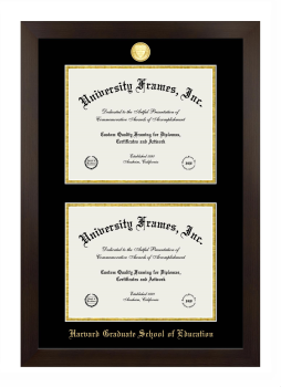 Harvard Graduate School of Education Double Diploma Frame in Manhattan Espresso with Black & Gold Mats for document: 8 1/2"h x 11"w  , document: 8 1/2"h x 11"w  