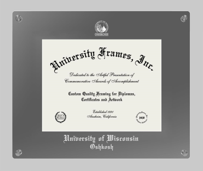 University of Wisconsin Oshkosh Lucent Clear-over-Smoke Frame in Lucent Smoke Moulding with Lucent Smoke Mat for document: 8 1/2"h x 11"w  