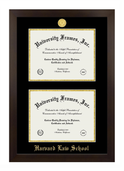 Harvard Law School Double Diploma Frame in Manhattan Espresso with Black & Gold Mats for document: 8 1/2"h x 11"w  , document: 8 1/2"h x 11"w  
