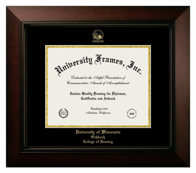University of Wisconsin Oshkosh College of Nursing Diploma Frame in Legacy Black Cherry with Black & Gold Mats for document: 8 1/2"h x 11"w  