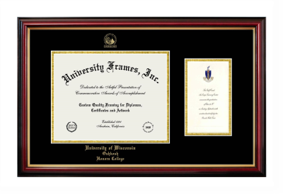 University of Wisconsin Oshkosh Honors College Diploma with Announcement Frame in Petite Mahogany with Gold Trim with Black & Gold Mats for document: 8 1/2"h x 11"w  , diploma: 7"h x 4"w  