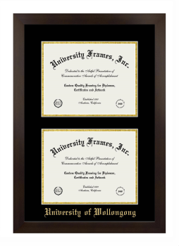 University of Wollongong Double Diploma Frame in Manhattan Espresso with Black & Gold Mats for document: 8 1/2"h x 11"w  , document: 8 1/2"h x 11"w  