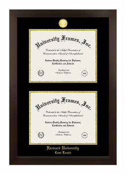 Harvard University Cum Laude Double Diploma Frame in Manhattan Espresso with Black & Gold Mats for document: 8 1/2"h x 11"w  , document: 8 1/2"h x 11"w  